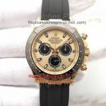 Swiss Copy Rolex Cosmograph Daytona Watch Gold Dial Ceramic Bezel Rubber Band